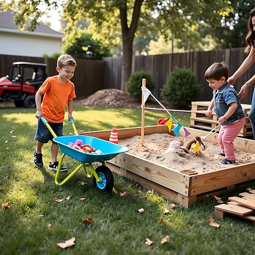 G & F Products wheelbarrow sturdy wheel for smooth movement in garden.