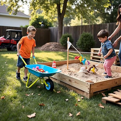 G & F Products wheelbarrow sturdy wheel for smooth movement in garden.