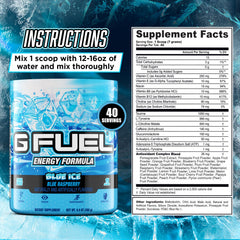 G Fuel Blue Ice mixed drink in glass for steady energy.