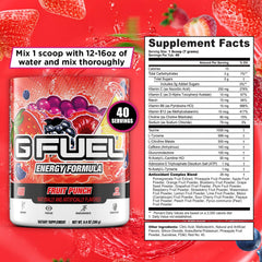 G Fuel Fruit Punch glass demonstrates a refreshing, sugar-free energy boost during play.