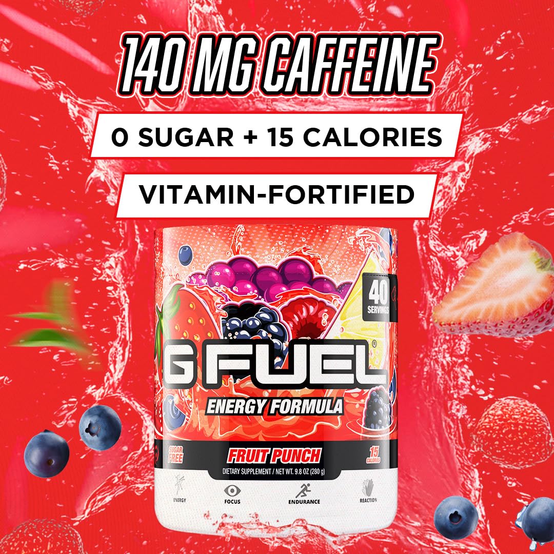 G Fuel Fruit Punch scoop shows easy, precise servings for steady focus.