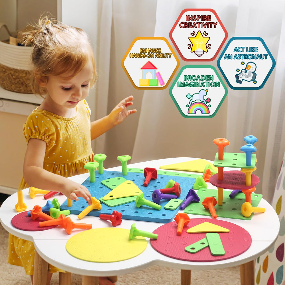 Ggiibro peg board toy cotton rope enables lacing and counting activities.