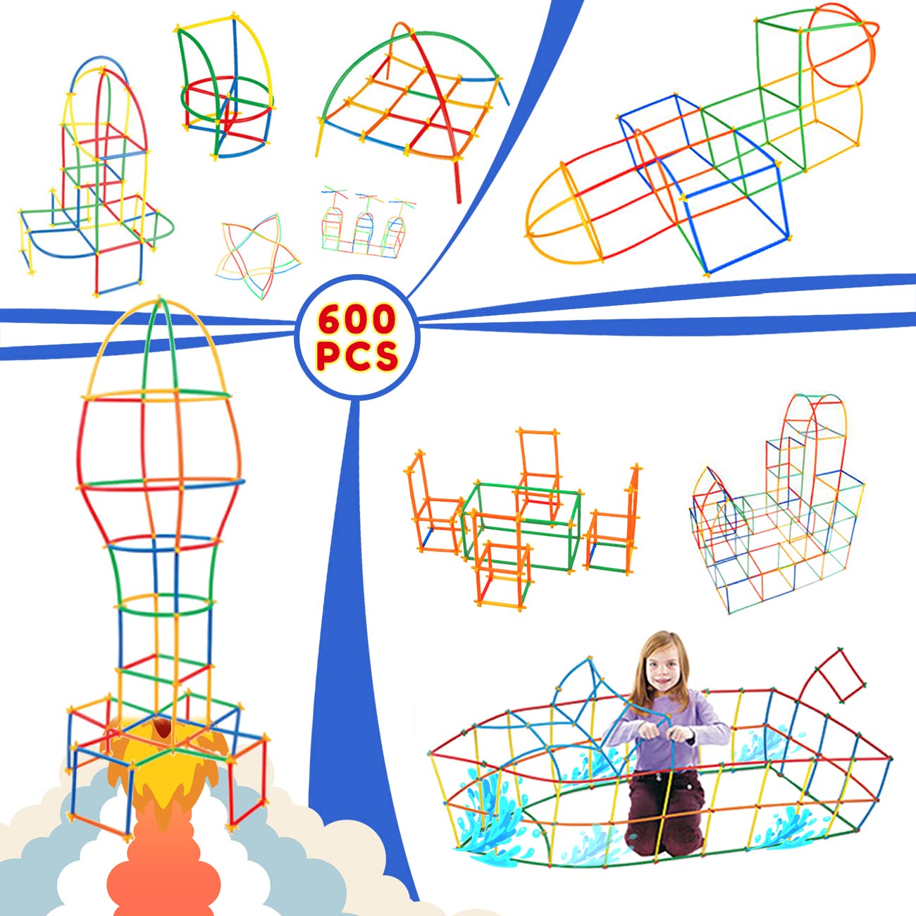 Ggiibro straw connectors with wheels enable diverse, moving models.