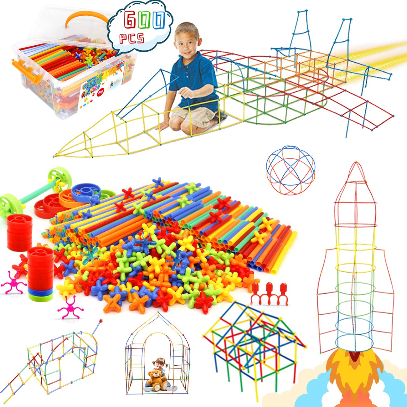 Ggiibro Straw Constructor 600pcs bundle enabling imaginative building and STEM exploration.