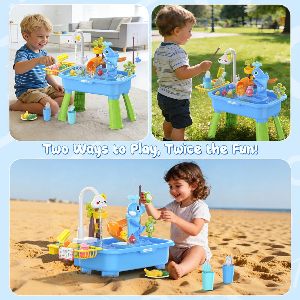 GGRH 4-in-1 design invites fishing, dishwashing, cooking pretend-play, and sliding fun.