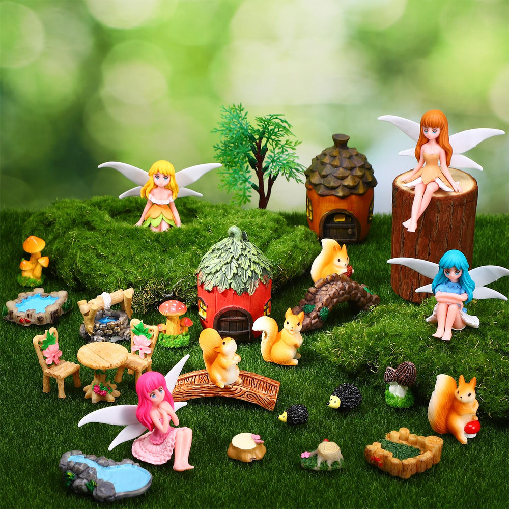 GGSTDDUP stone bridges and fairy furniture enhance garden scenes.