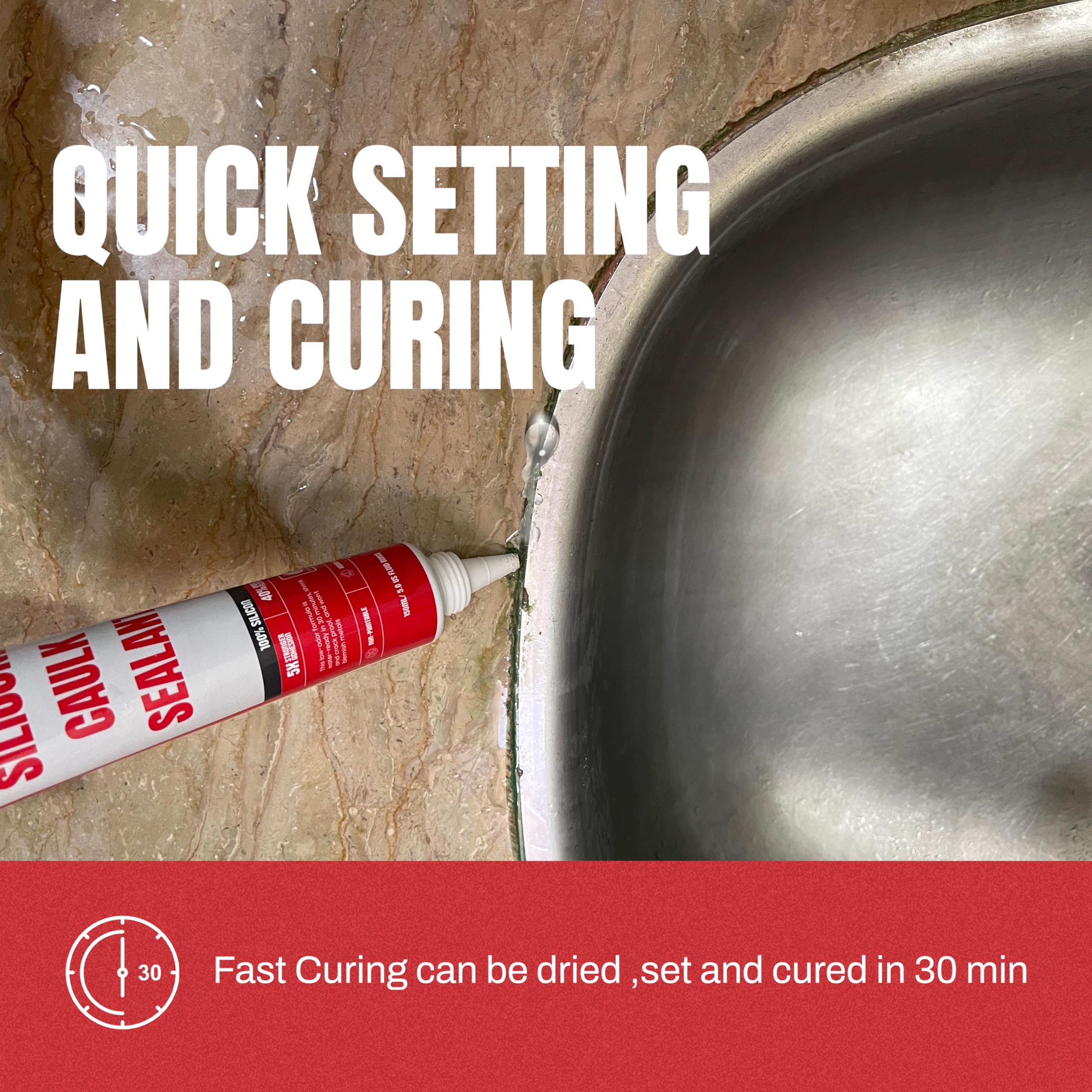 GH1200 clear sealant drying surface shows 30-minute set time.