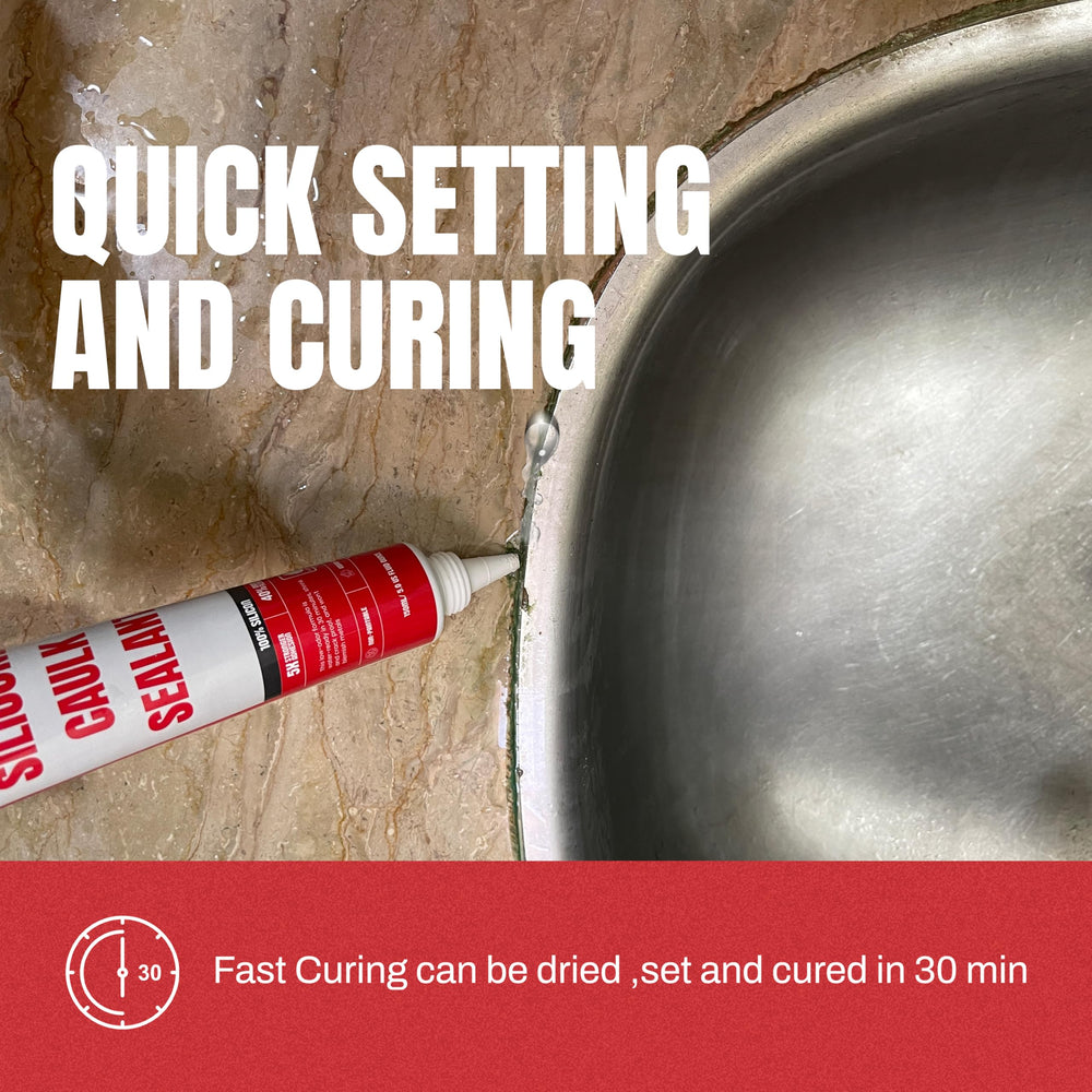 GH1200 clear sealant drying surface shows 30-minute set time.
