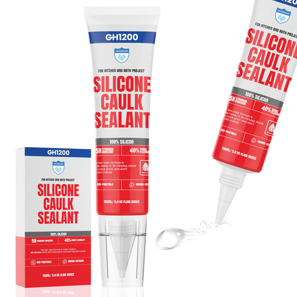 GH1200 clear silicone sealant tube ready for fast, durable sealing.