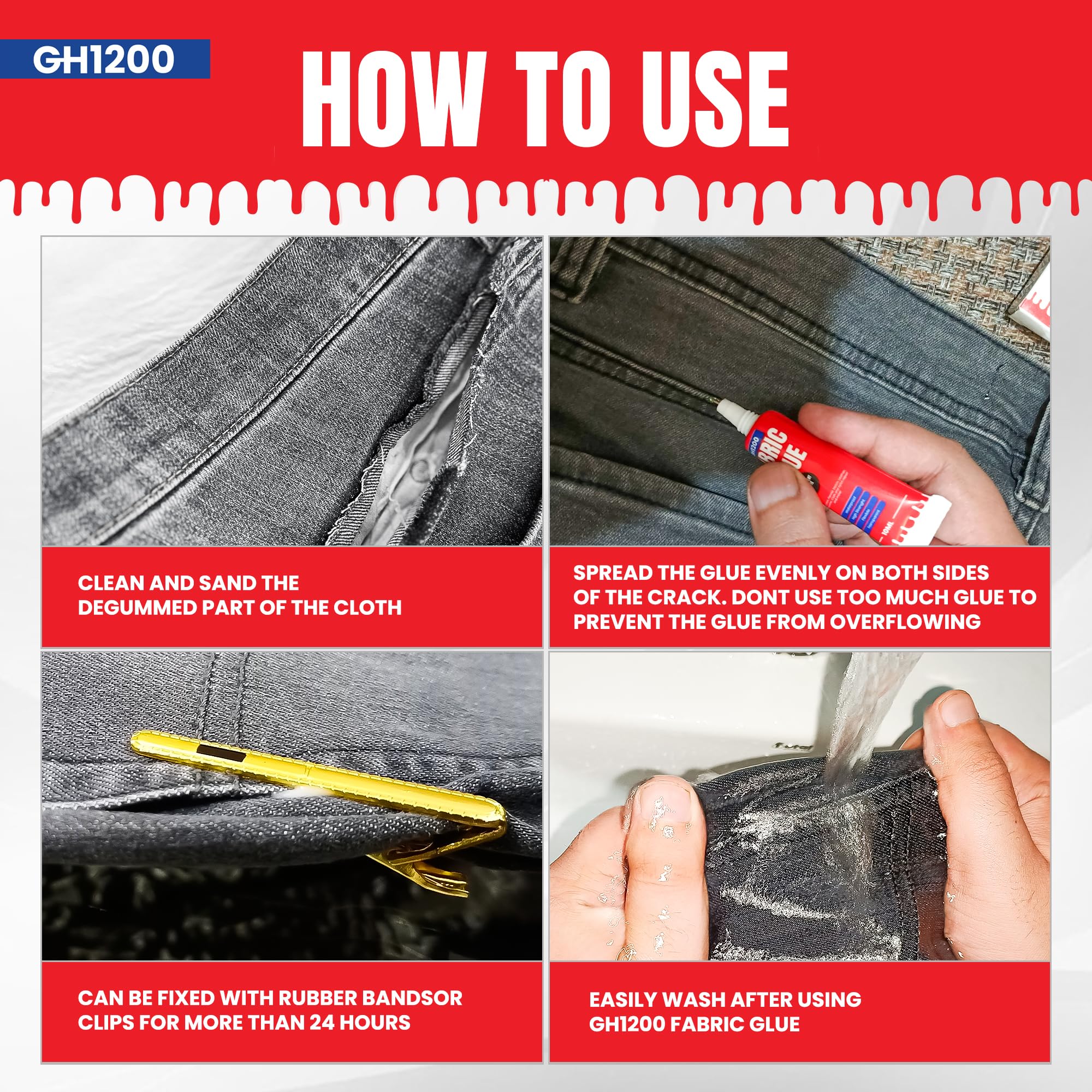 GH1200 Fabric Glue used on patches and embellishments for garments.