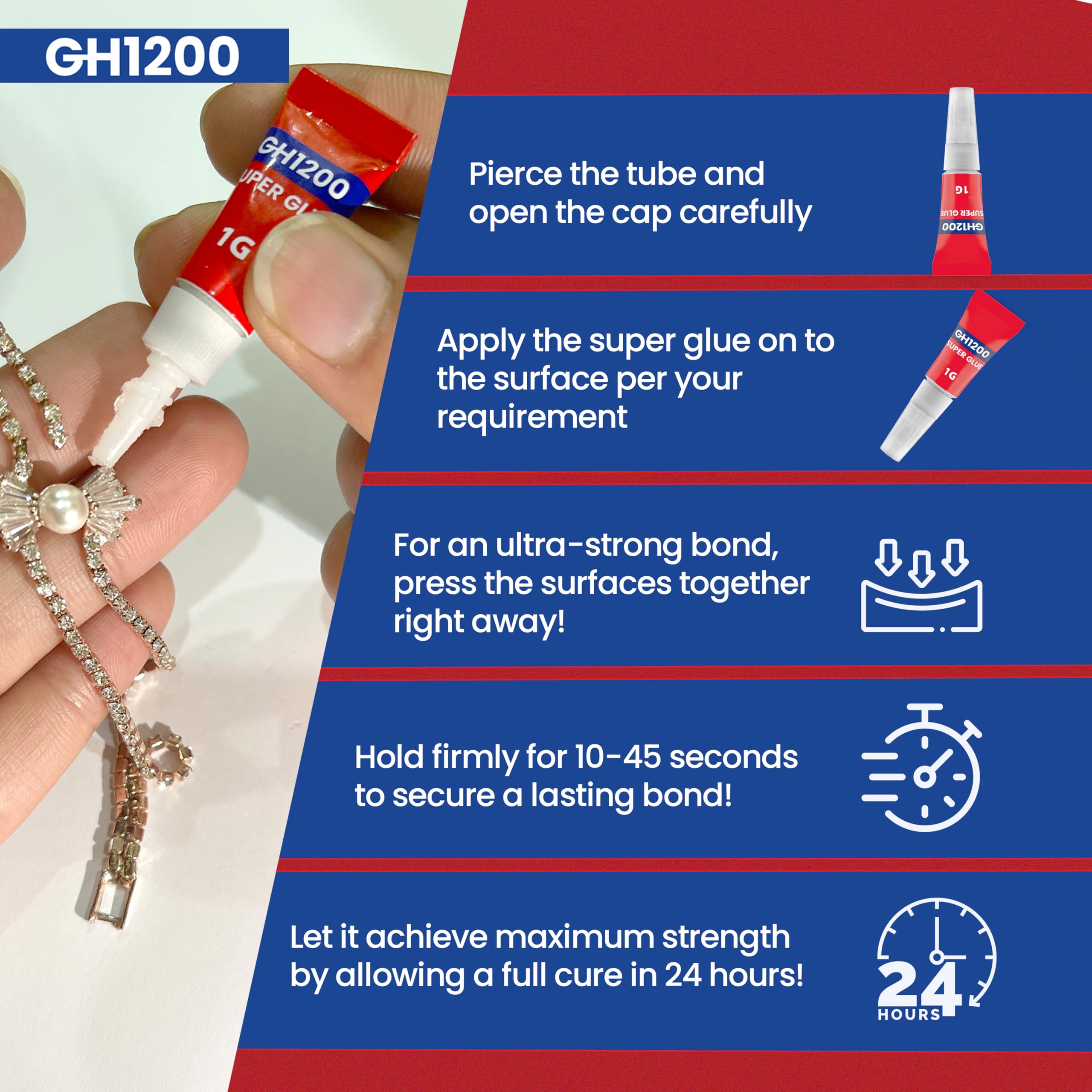 GH1200 instant-set time close-up suggests fast fixes in minutes.