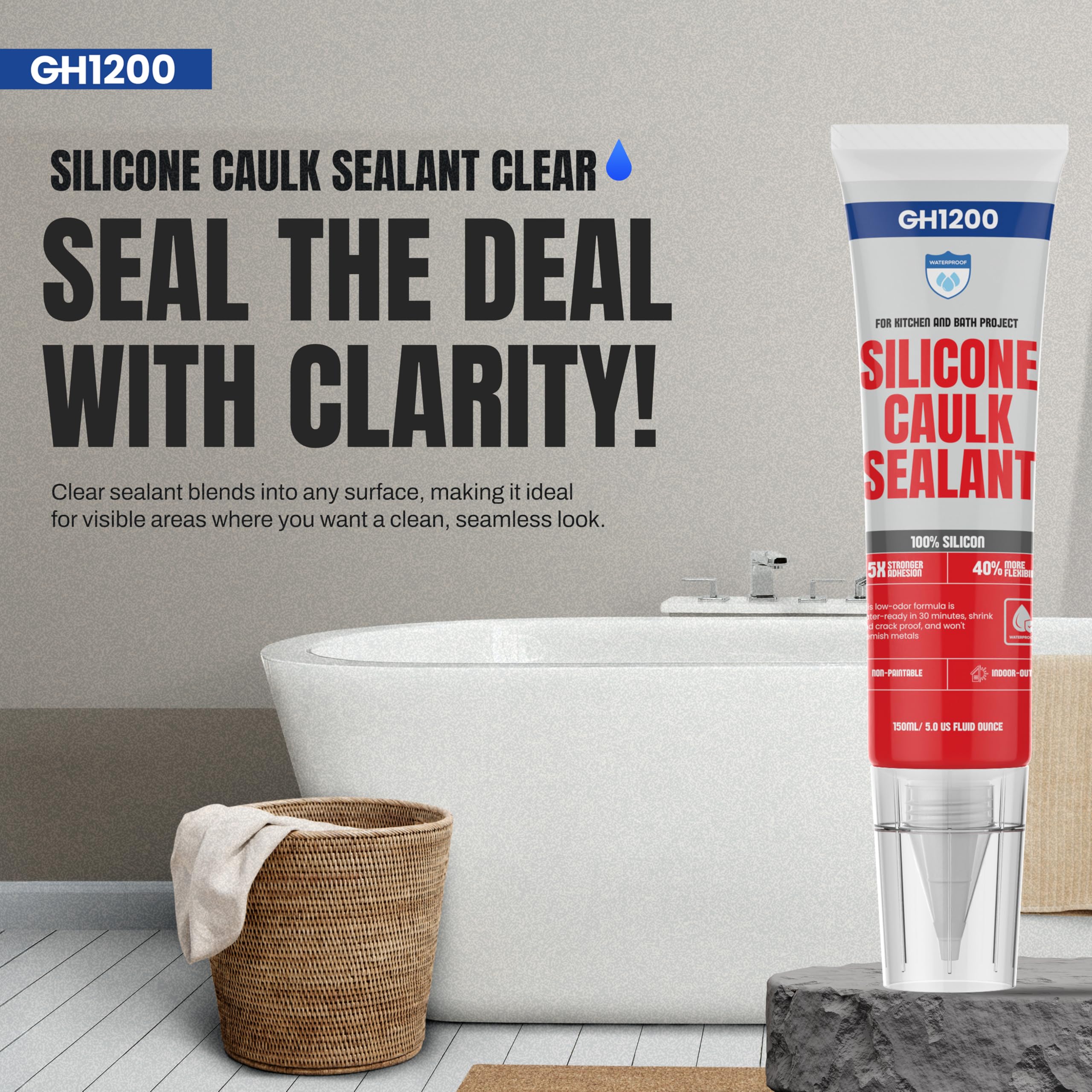 GH1200 sealant tube in kitchen setup highlights easy indoor use.