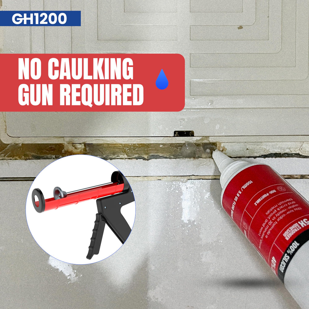 GH1200 silicone sealant on glass surface for moisture protection.