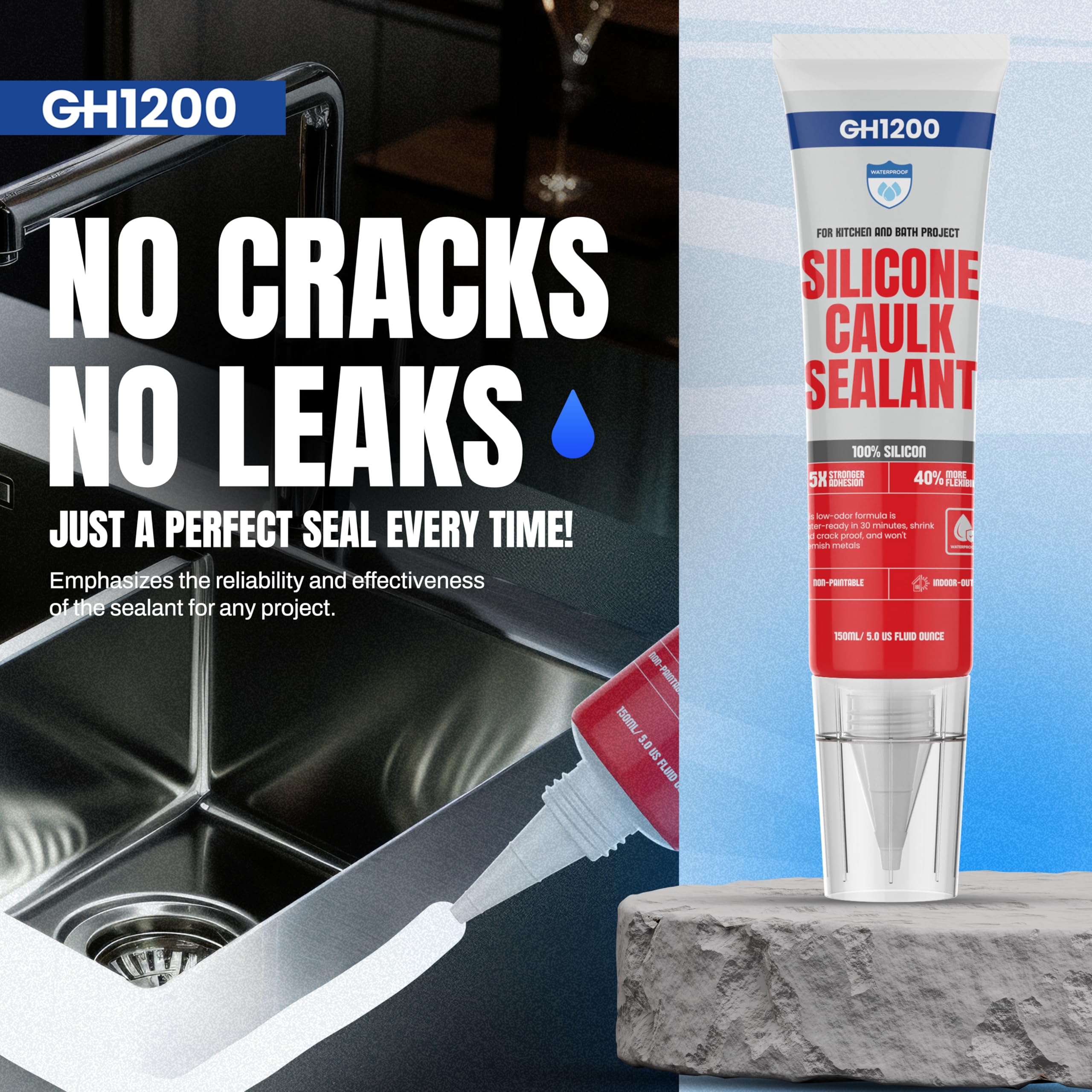 GH1200 White sealant bathroom waterproof seal for showers and sinks.
