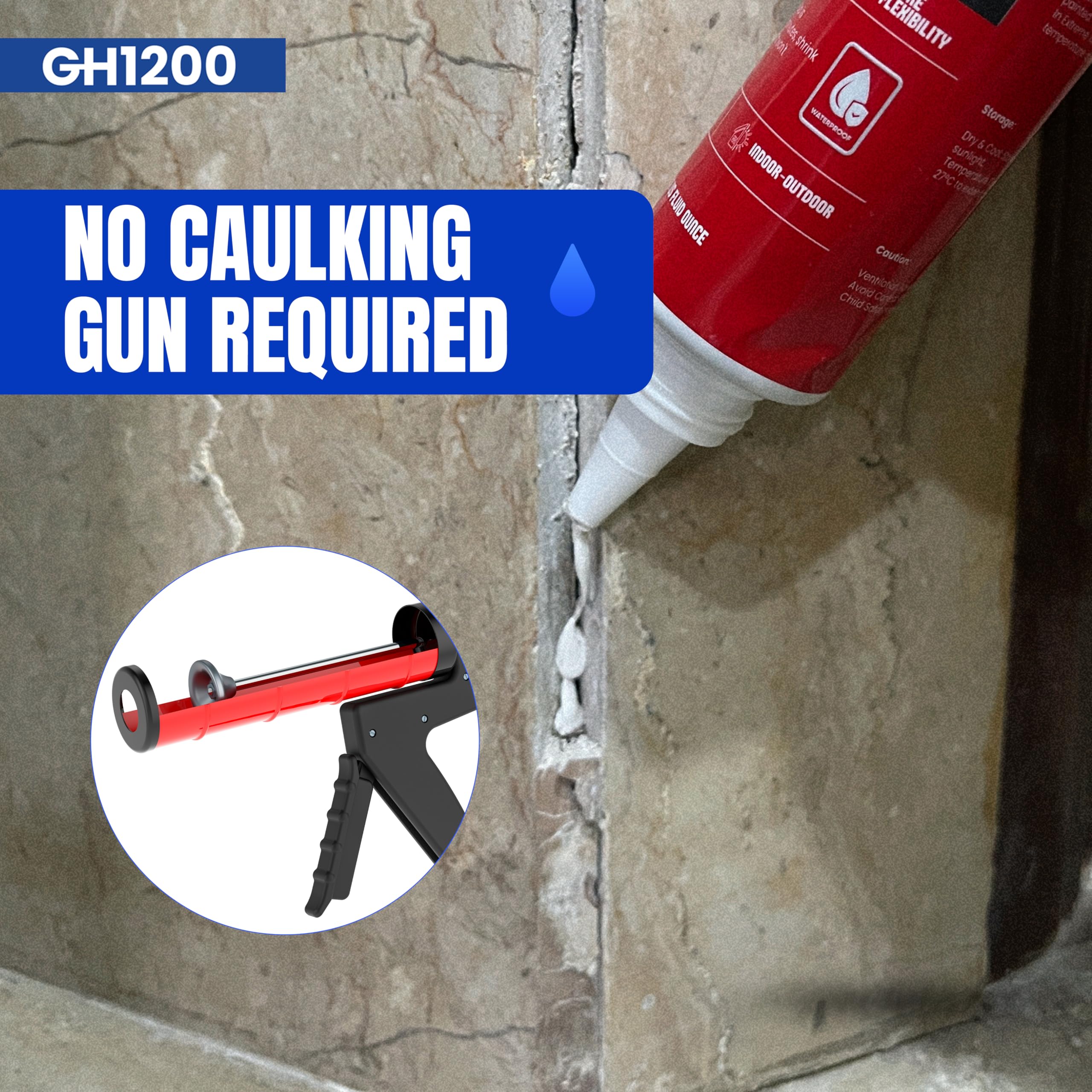 GH1200 White sealant cures fully in 24 hours for strong seals.