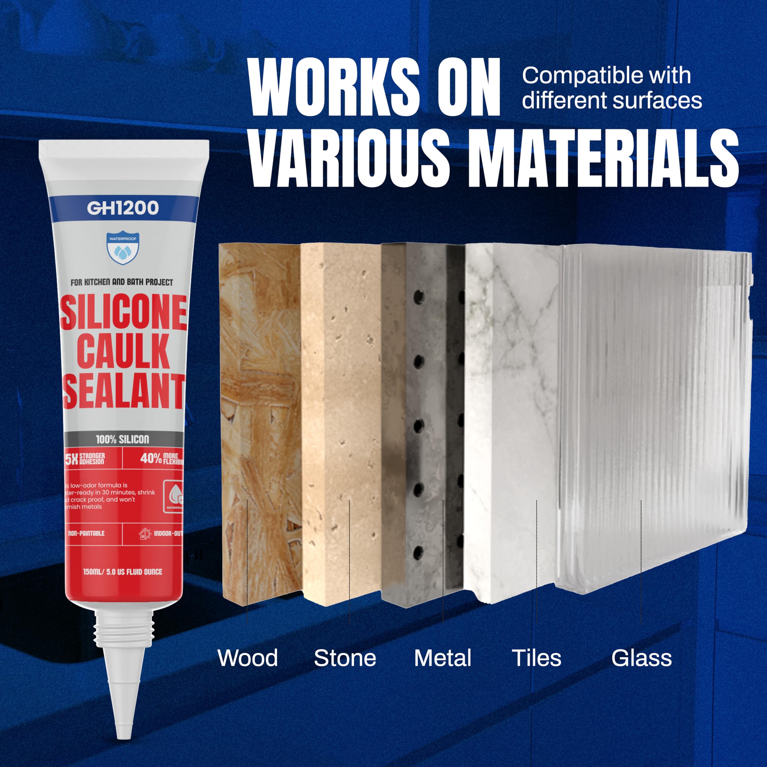 GH1200 White sealant flexible seal resists cracking with temperature changes.