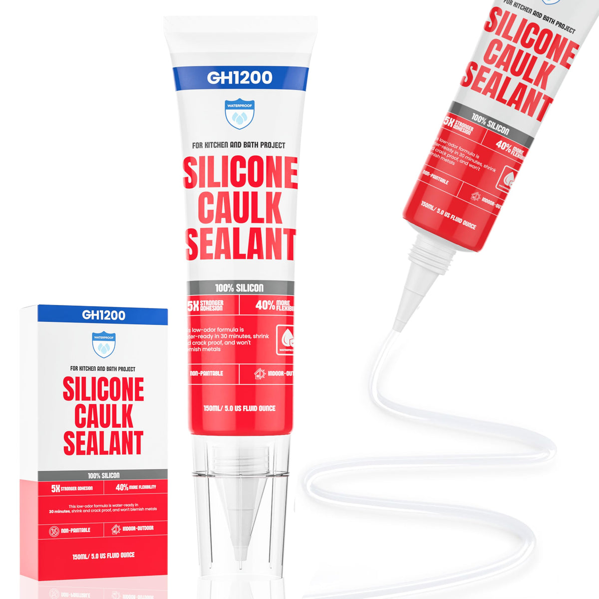 GH1200 White sealant tube-application for smooth, precise caulking.