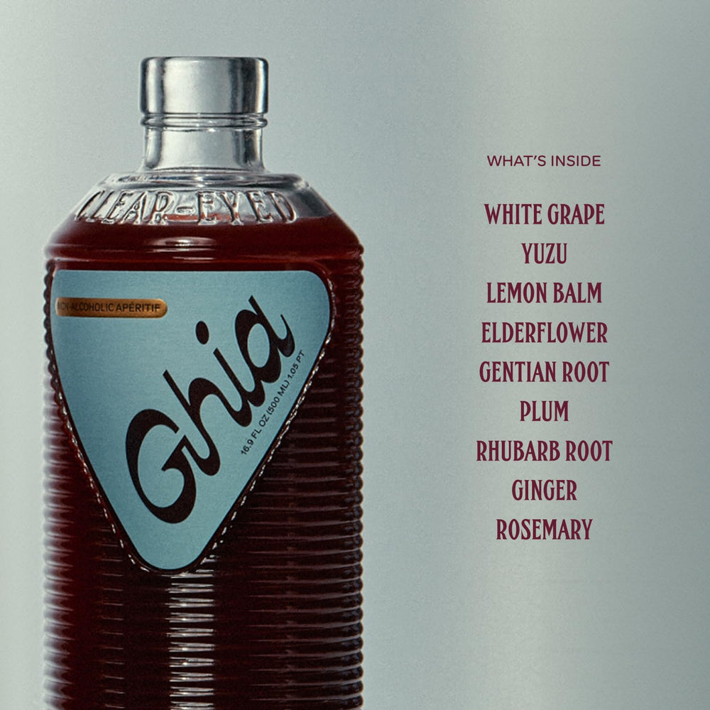 Ghia bottle near citrus slices for zippy aperitif moments.