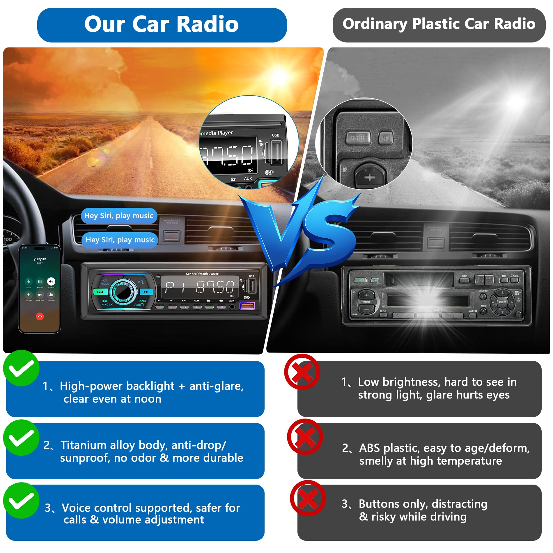 GHIOPMZ car stereo backlit display reduces glare in bright sun