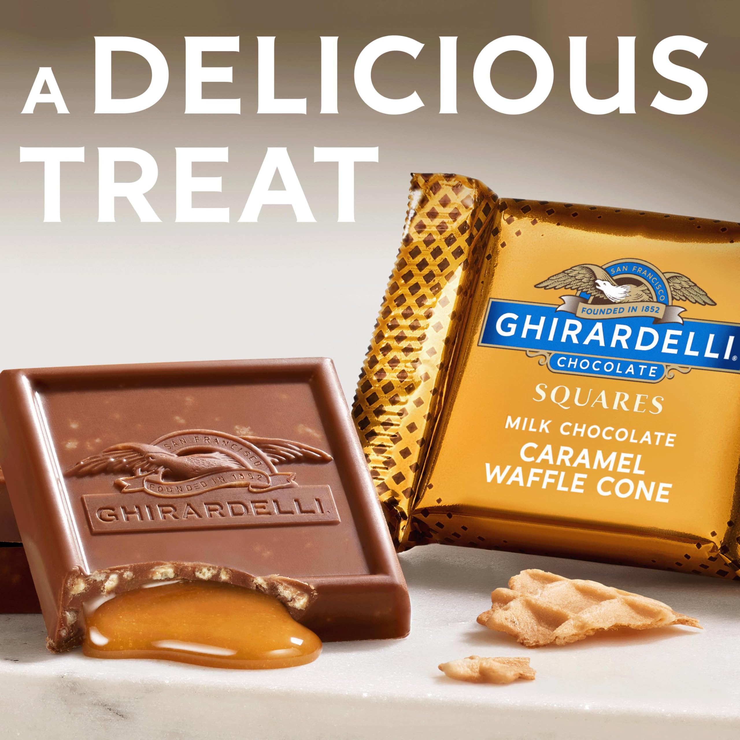 Kosher-certified symbol on Ghirardelli packaging highlights trust.