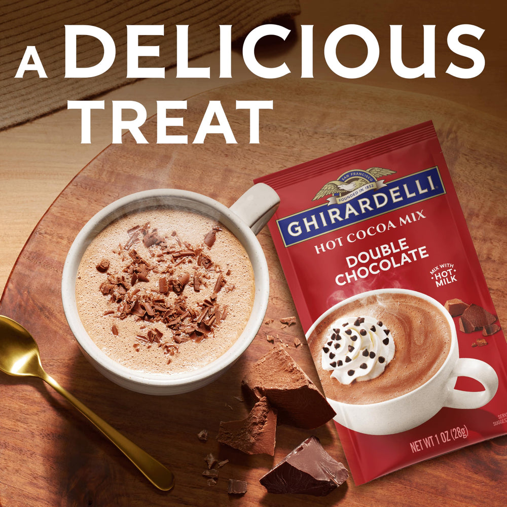 Ghirardelli cozy night dessert pairing beside cocoa cup