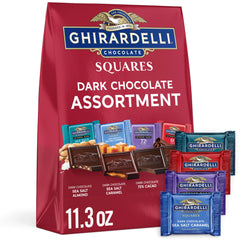 Ghirardelli dark chocolate squares assortment bags showcase premium indulgence for gatherings.