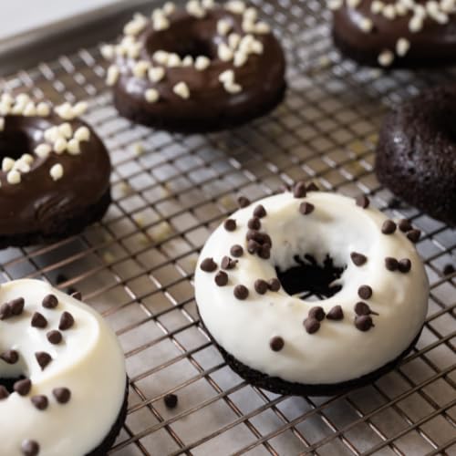 Ghirardelli coating wafers drizzled over desserts for clean, even coverage.