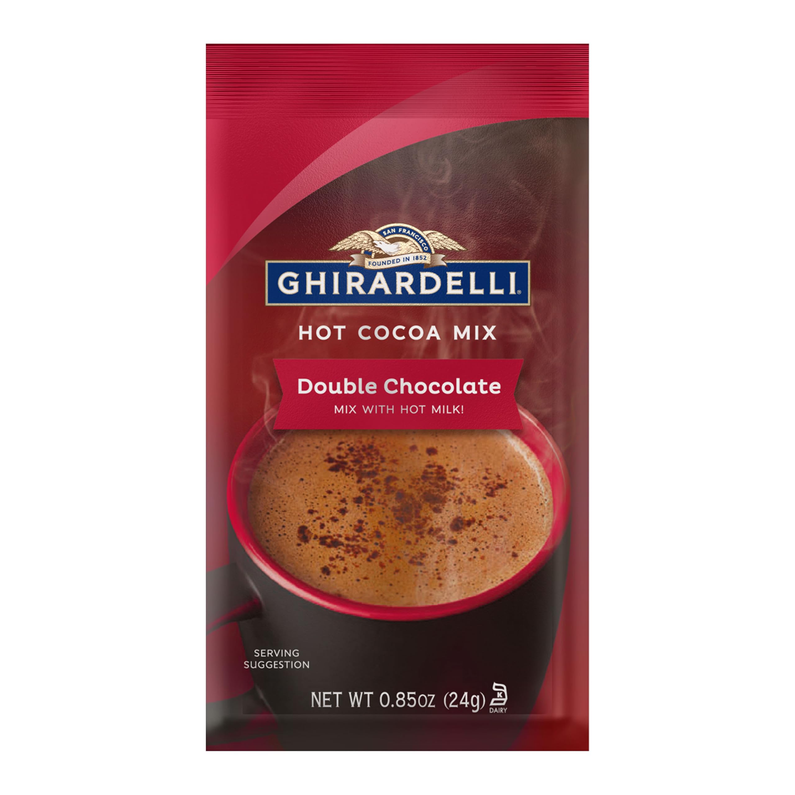 Ghirardelli Double Chocolate Hot Cocoa Mix packets ready for a quick, cozy treat.