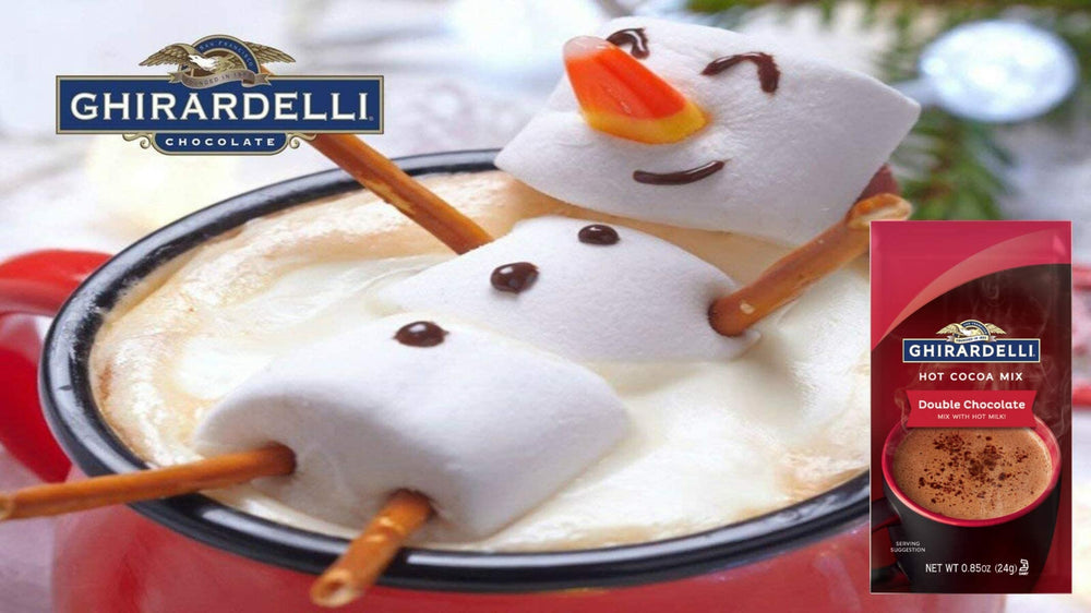 Ghirardelli hot cocoa mix with vanilla aroma, ideal for a comforting cup.