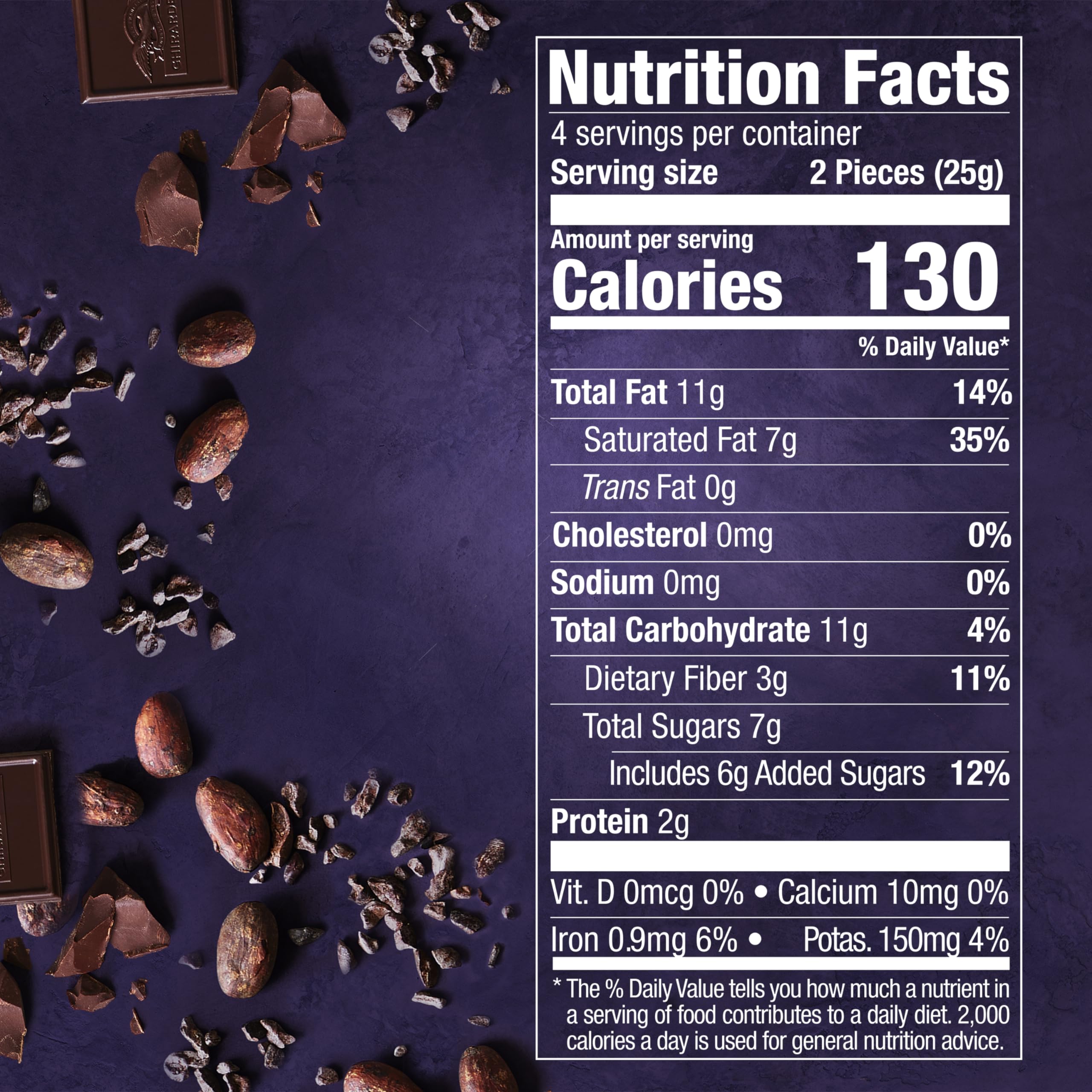 Closeup of Ghirardelli Intense Dark 72% bar showing rich texture