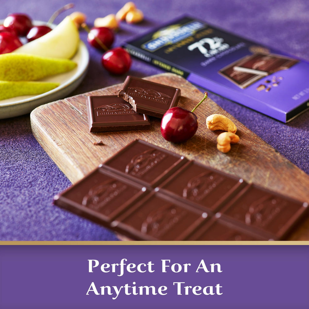 Ghirardelli Intense Dark 72% cocoa underpins the rich melt and flavor