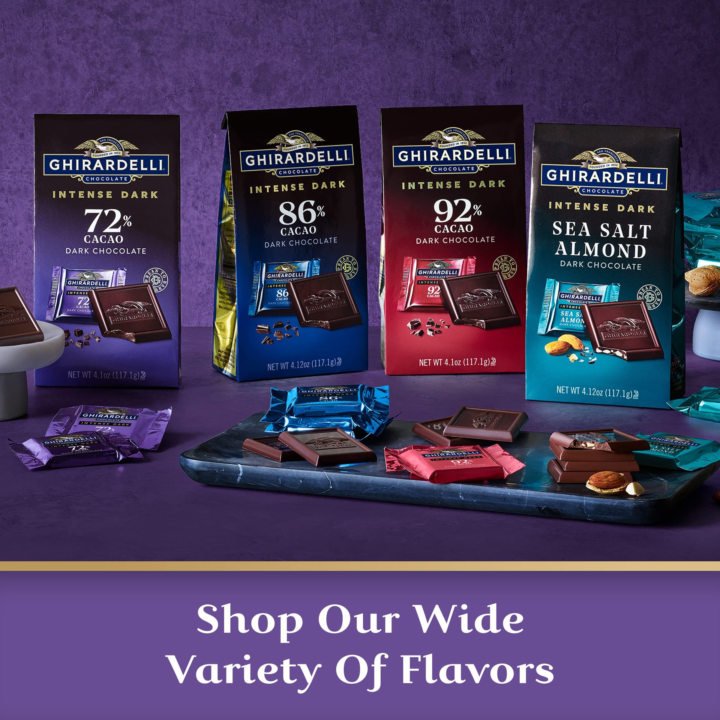 Ghirardelli Intense Dark 72% bar, ideal for gifting or entertaining