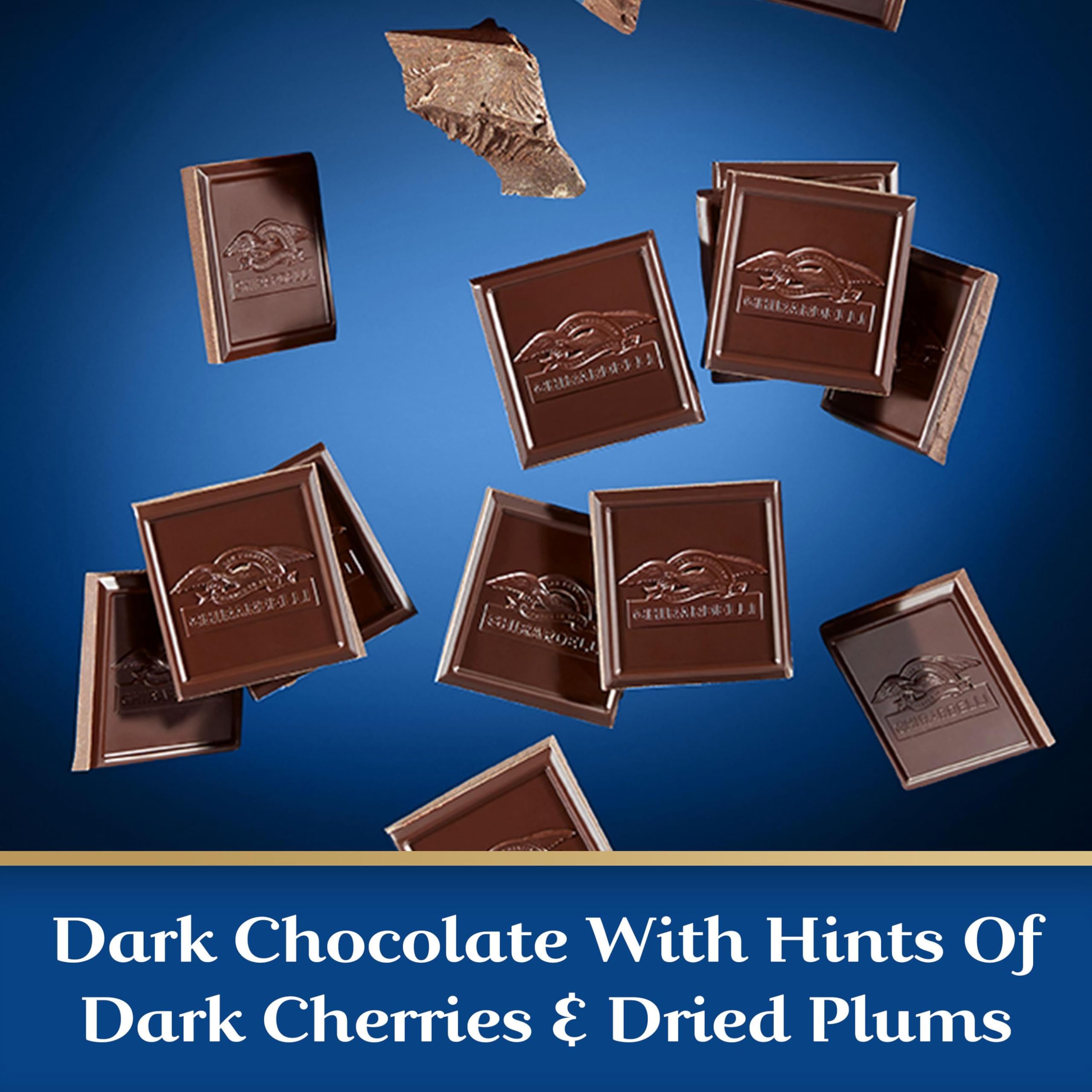 Ghirardelli Intense Dark 86% closeup reveals rich cocoa notes, ideal for tasting sessions.