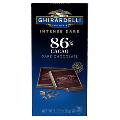 Ghirardelli Intense Dark 86% foil-wrapped bar, perfect for gifting or savoring at home.