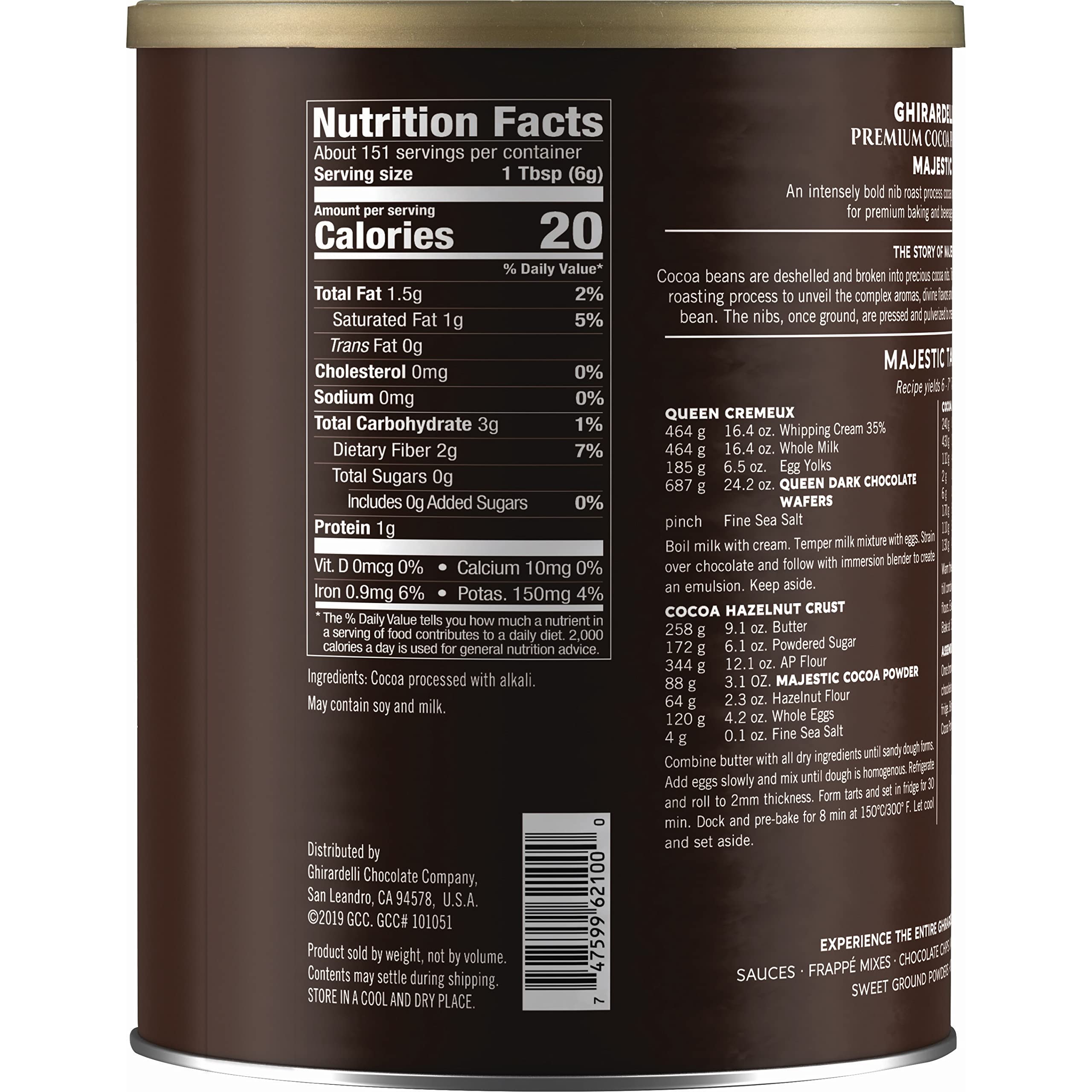 Ghirardelli Majestic Dutch Cocoa Powder smooth pour for velvety beverages.