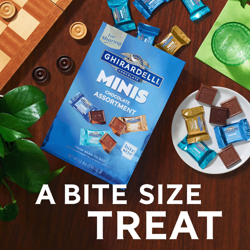 GHIRARDELLI Minis ingredients sustainably sourced, premium cocoa beans.