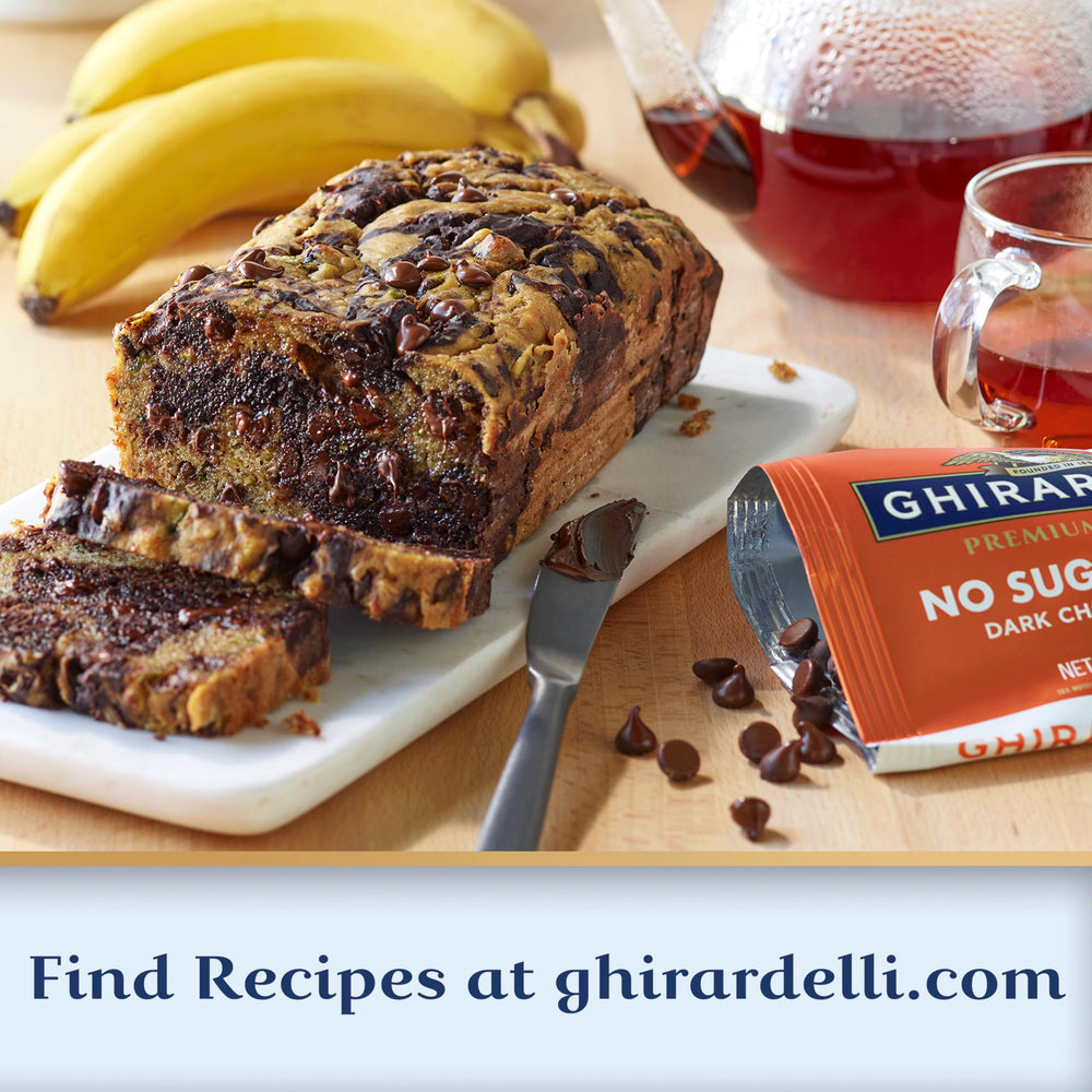 Muffins with melted Ghirardelli No Sugar Added chips visible