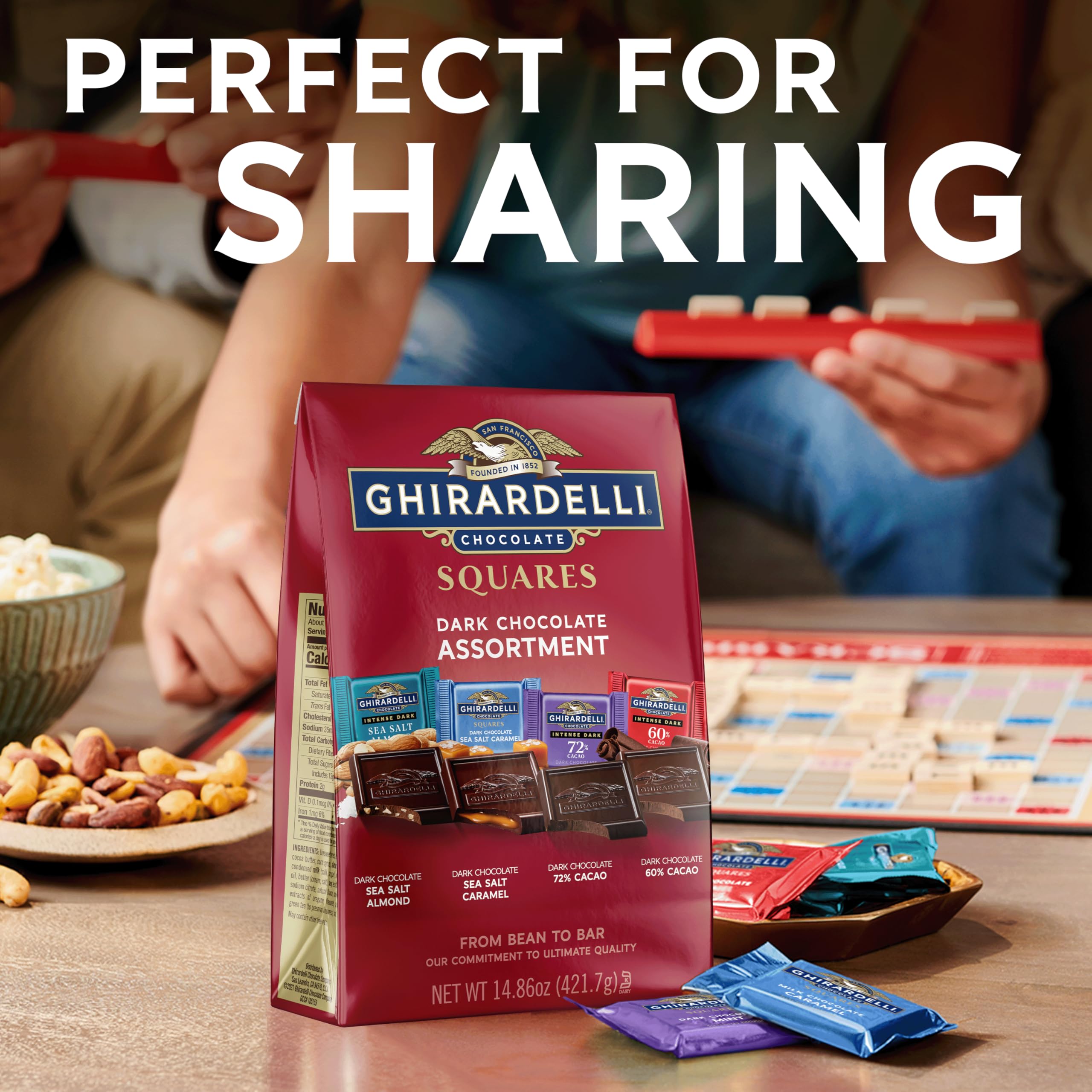 Ghirardelli premium cocoa beans finish delivers rich flavor from quality ingredients.