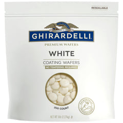 Ghirardelli premium white coating wafers in a resealable 5lb bag for steady production.