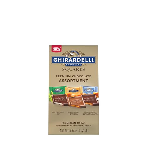 Ghirardelli Dark Sea Salt Caramel Squares close-up, savory-sweet indulgence.