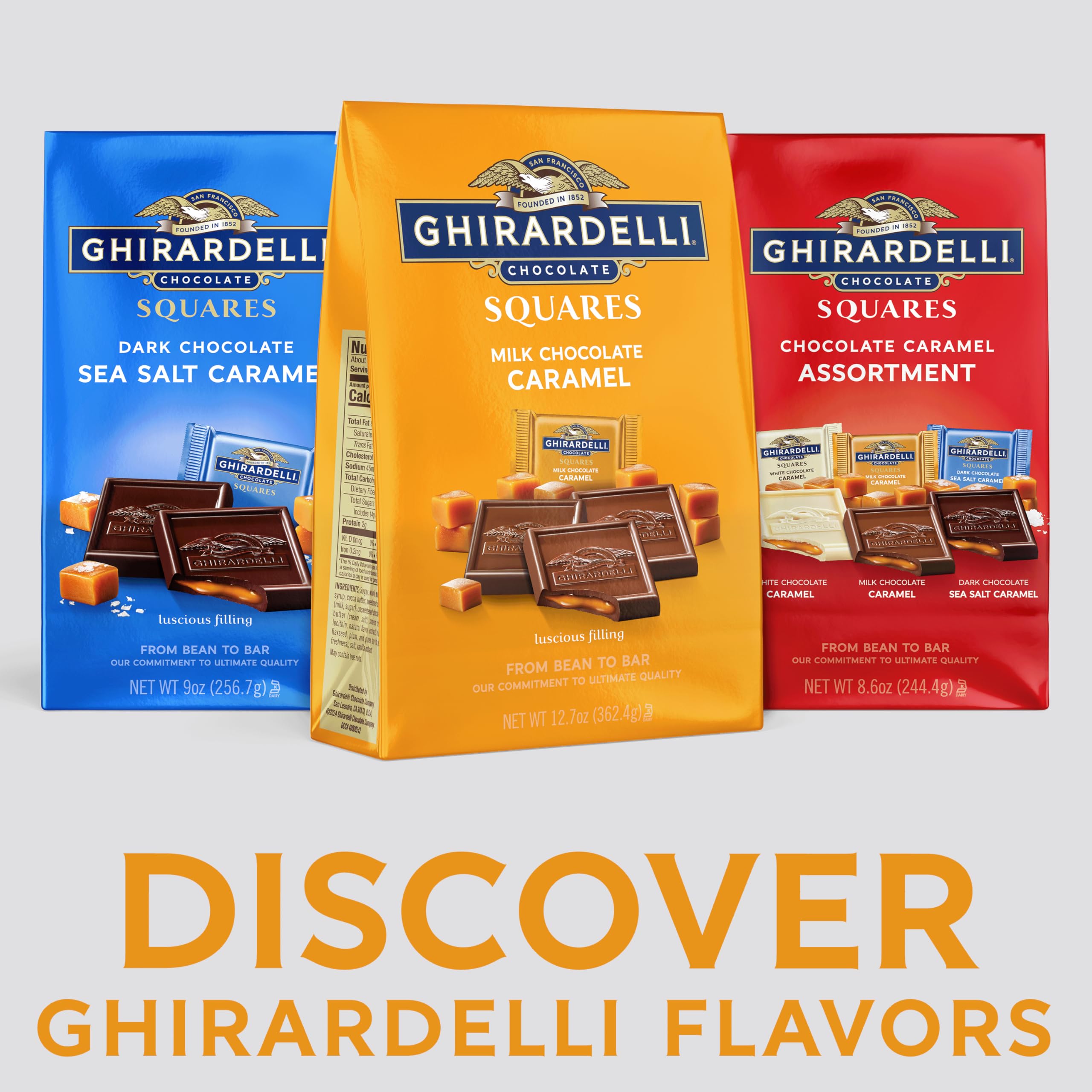 Gift ready packaging of Ghirardelli Squares for celebrations