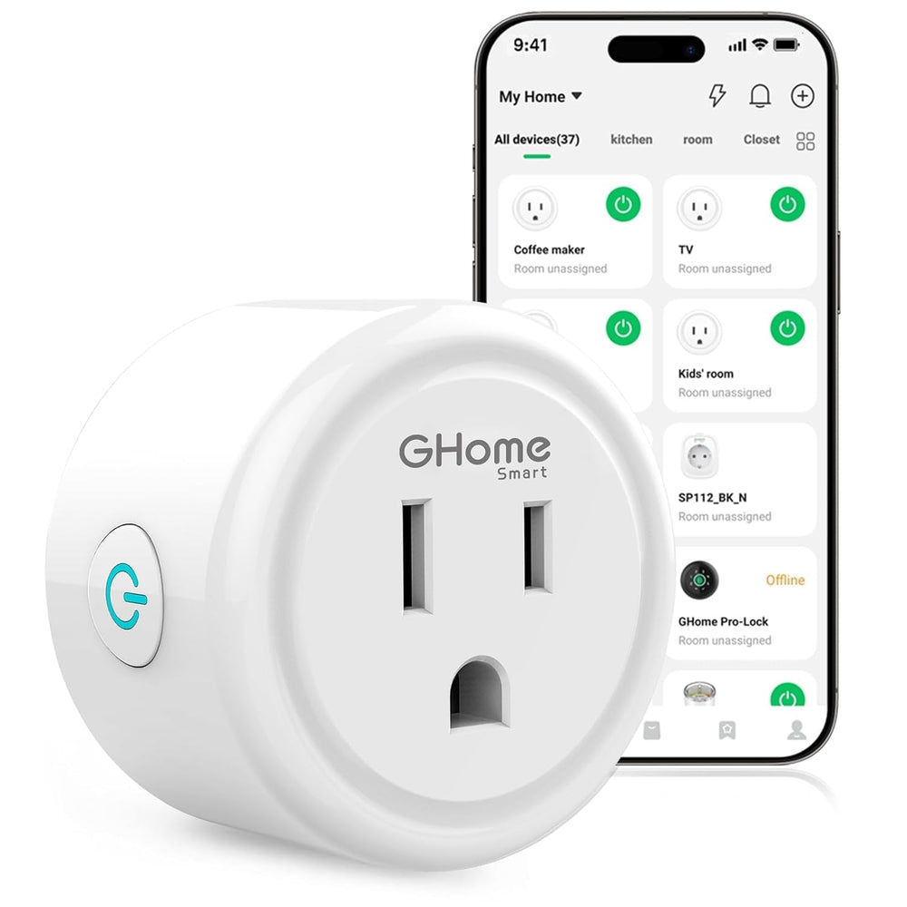 GHome Smart Plug with a compact design fits tight outlets and reduces clutter.