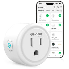 GHome Smart Plug with a compact design fits tight outlets and reduces clutter.