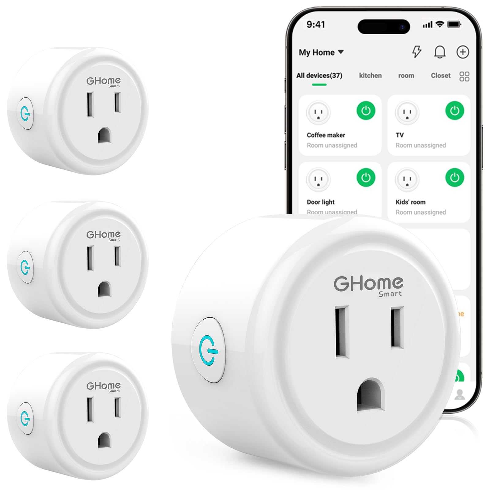GHome Smart Plug in use powering lamps with remote control.