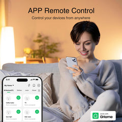GHome Smart Plug voice control enables hands-free commands via Alexa or Google Assistant.