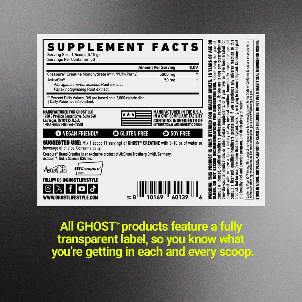 GHOST Basics Creatine unflavored powder being added to a shake