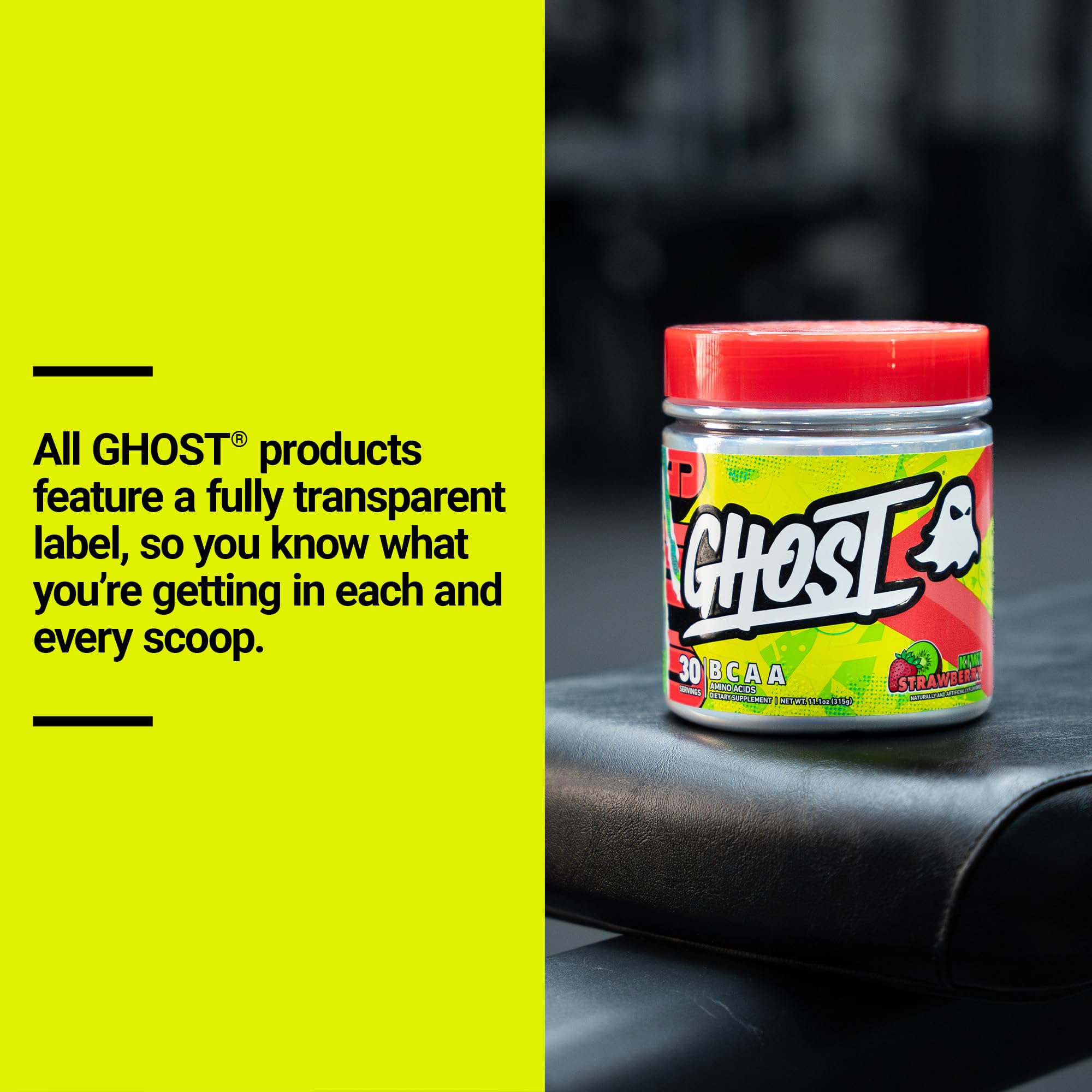 GHOST BCAA prepared drink in glass demonstrates sugar-free flavor option.
