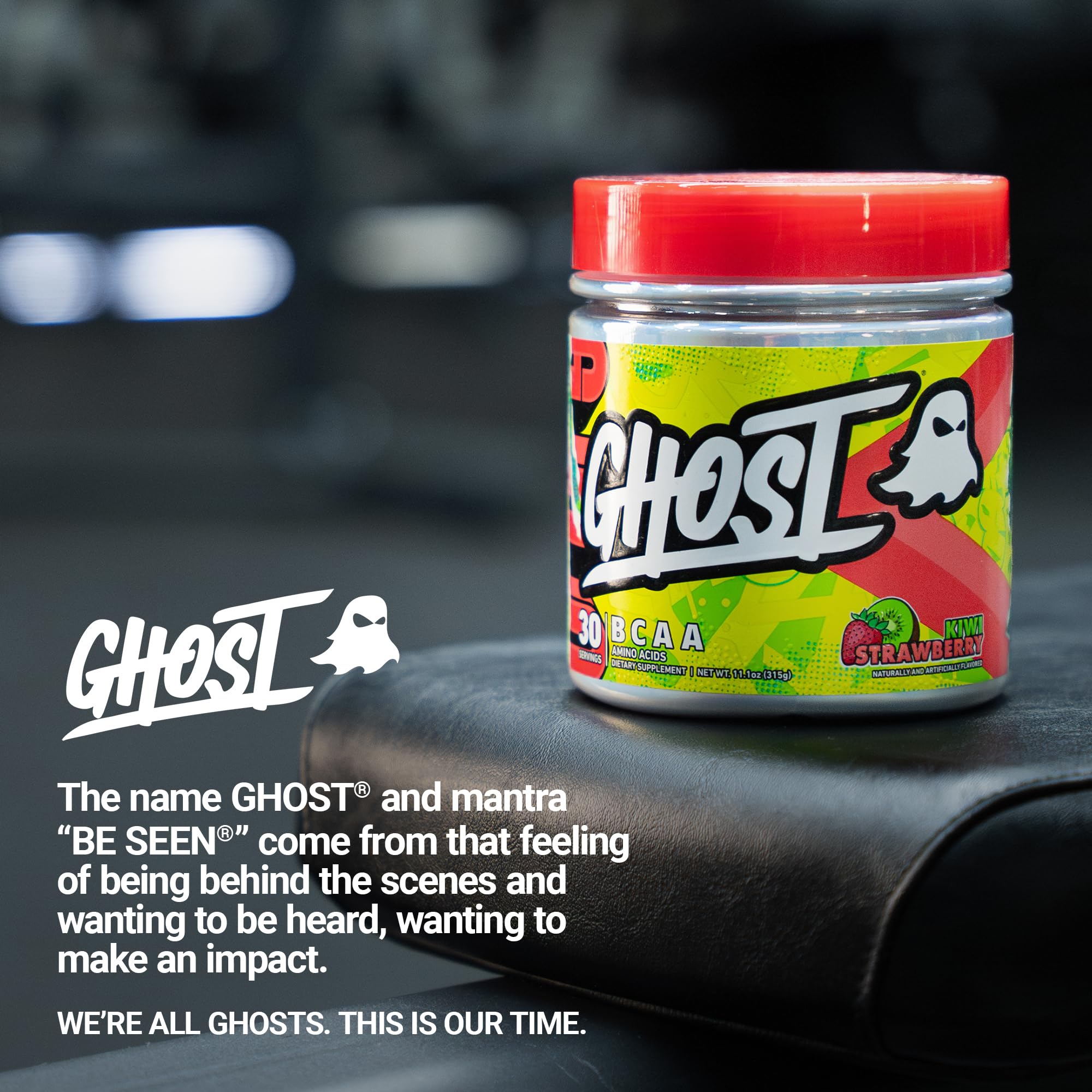 GHOST BCAA bottle during training session emphasizes on-the-go mixability.
