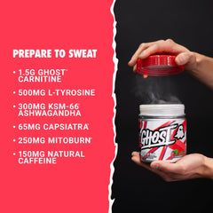 GHOST Burn Kiwi Strawberry label with transparent dosing for ingredient clarity