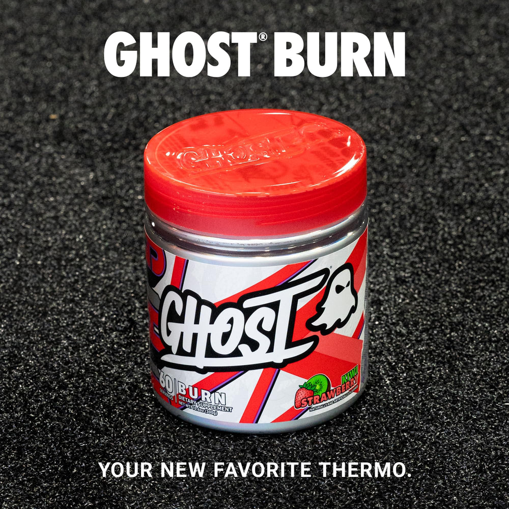 GHOST Burn Kiwi Strawberry scoop displaying easy serving for training